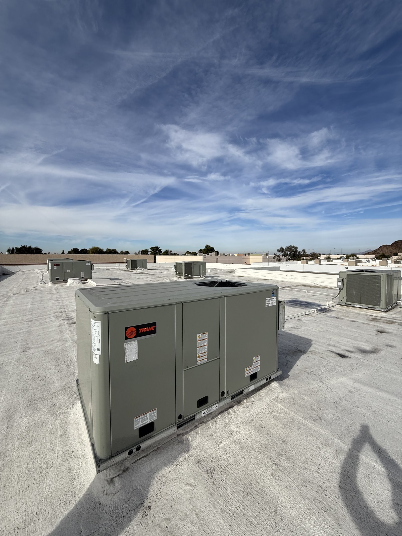 Commercial Trane rooftop unit servicing